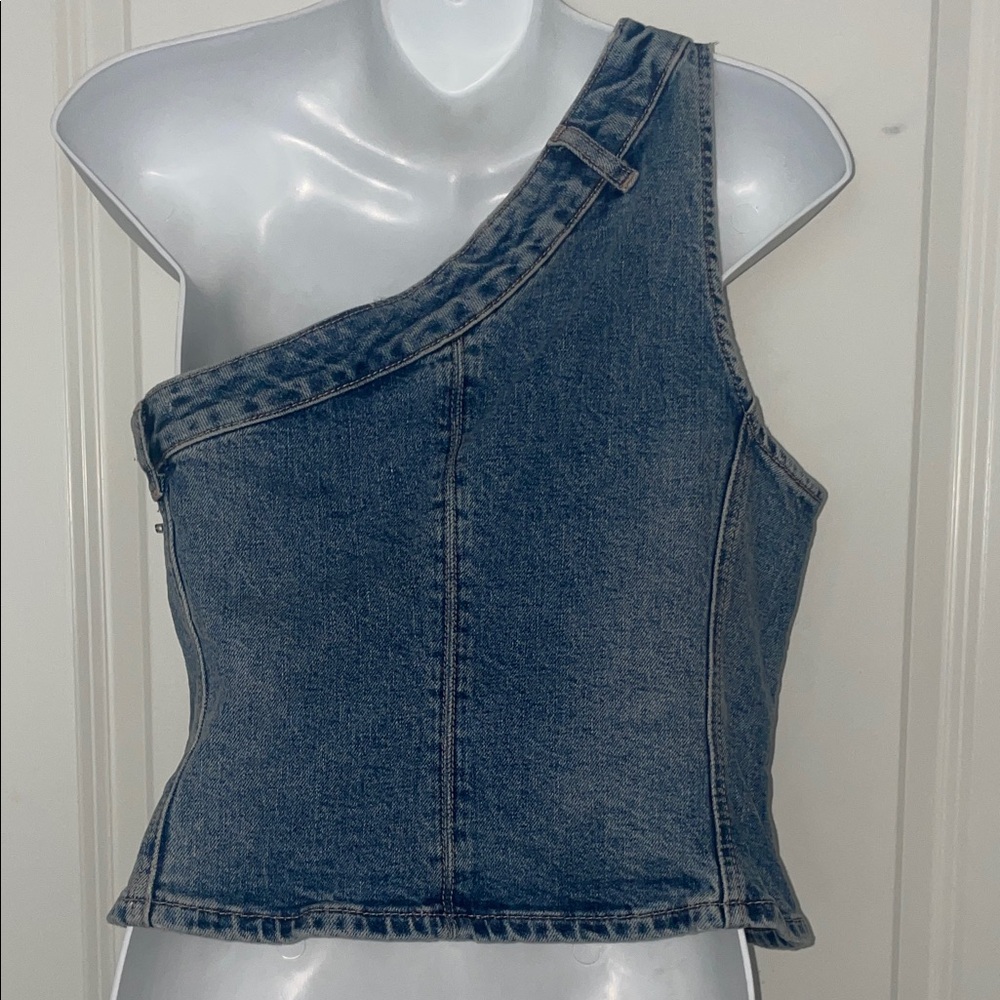 ZARA Denim One-Shoulder Top - Picture 4 of 6